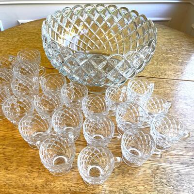 Lot 274 Antique Pressed Glass Punch Bowl w/ 22 Cups