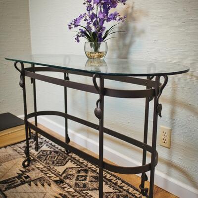 Glass-top Wrought Iron Console Table