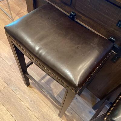 Pair of Brown Leather Stools