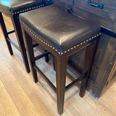 Pair of Brown Leather Stools