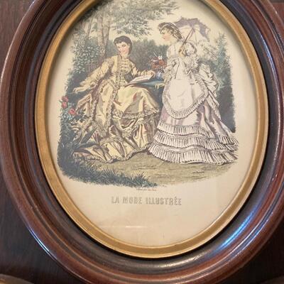 Three Victorian Fashion Prints in Round Antique Frames