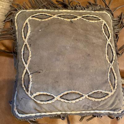 Pair of Leather Cushions and Decorative Suede Pillow