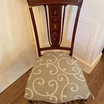 Antique Side Chair with Inlaid Wood and Mother of Pearl Marquetry