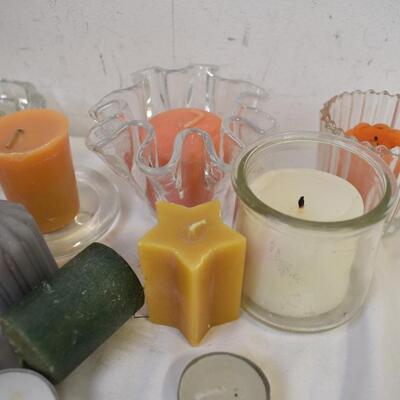 Lot of Assorted Candles, Assorted Sizes, votives, Candle Holders