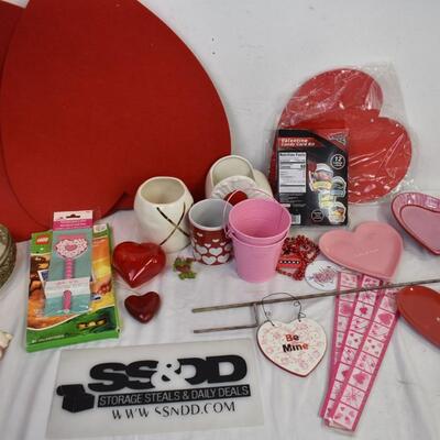 20+ Valentines Lot: Valentines Decor: Heart Ceramic Plates, Stickers