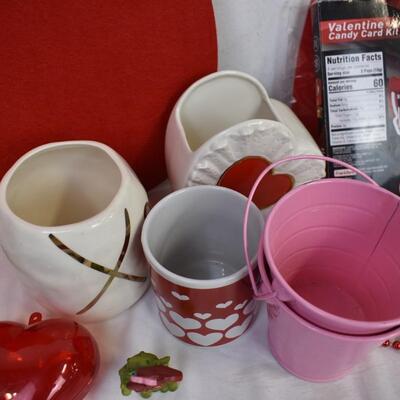 20+ Valentines Lot: Valentines Decor: Heart Ceramic Plates, Stickers