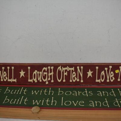 3 Long Wooden Signs, Live Well * Laugh Often * Love Much, 1 with Hooks