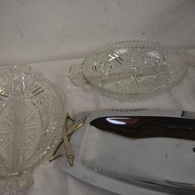 9 pc Kitchen Lot: Two Bowls, 4 Plates, Crystal Dishes