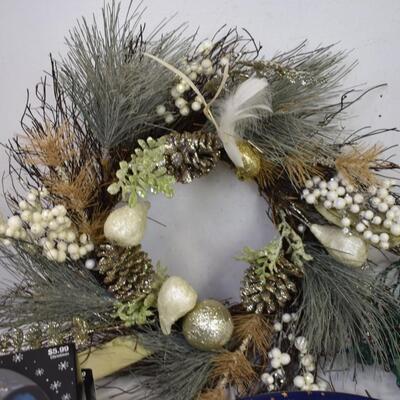 9 pc Christmas Decor: Galaxy Fine Porcelain, Blue Ornaments, Wreaths