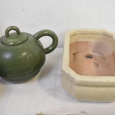 11 pc Small Planters, Ceramic, Plates, Teapot