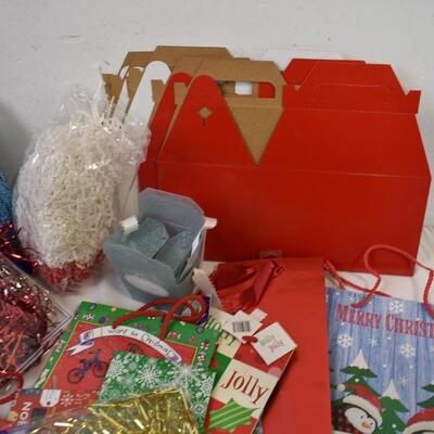 Lot of Christmas And Holiday Gifting Supplies, Crinkle Shred, Boxes, Bags