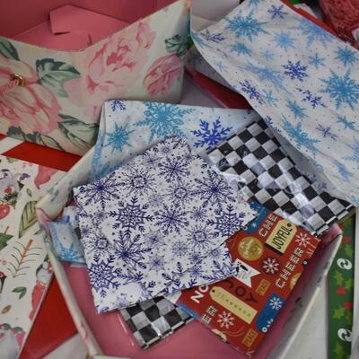 Lot of Christmas And Holiday Gifting Supplies, Crinkle Shred, Boxes, Bags