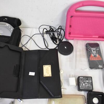 Electronics Lot: Phone Cases, CD Players, Phone Chargers