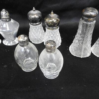 Lot of of 6 Salt & Pepper Shakers, Crystal, Assorted Sizes