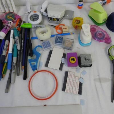 Crafts Lot: Sharpies, Pens, Glue Tape, Punches