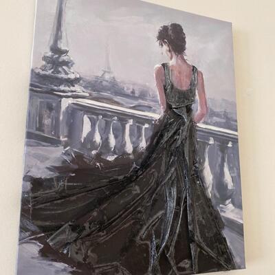 Pair of Decorative Mixed Media Prints on Canvas of Ladies in Evening Gowns