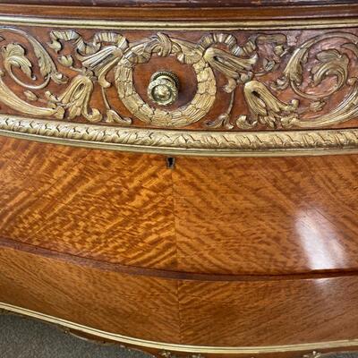 French Louis XV Style Parquetry & Marble Top Chest of Drawers