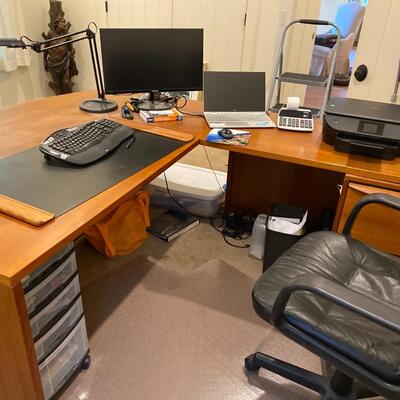 Large Office Desk with Filing Cabinets and Swivel Chair