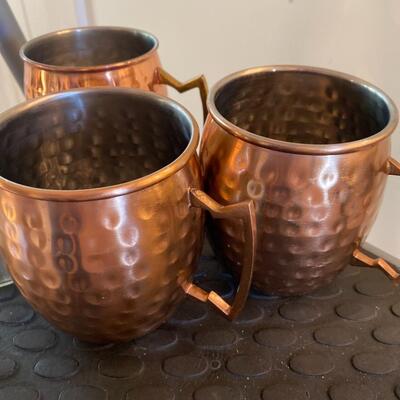 Three Moscow Mule Cups and Small Glass Cruet
