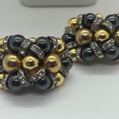 Lot 2: Vintage Chunky Costume Metallic Gold Collar Necklace & Clip-on Earrings