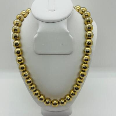 Lot 2: Vintage Chunky Costume Metallic Gold Collar Necklace & Clip-on Earrings