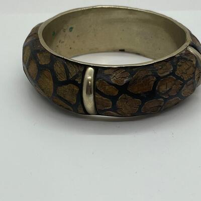 Lot 3: Vintage Carved Wood and Brass Bangle Bracelet & Earth Tone Necklaces Inspired by Nature.
