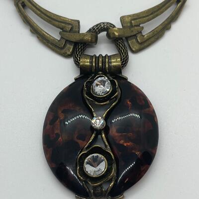 Lot 3: Vintage Carved Wood and Brass Bangle Bracelet & Earth Tone Necklaces Inspired by Nature.