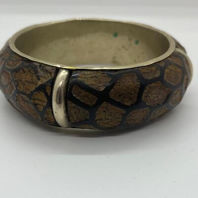 Lot 3: Vintage Carved Wood and Brass Bangle Bracelet & Earth Tone Necklaces Inspired by Nature.