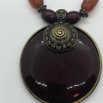 Lot 3: Vintage Carved Wood and Brass Bangle Bracelet & Earth Tone Necklaces Inspired by Nature.