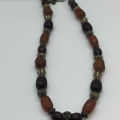 Lot 3: Vintage Carved Wood and Brass Bangle Bracelet & Earth Tone Necklaces Inspired by Nature.
