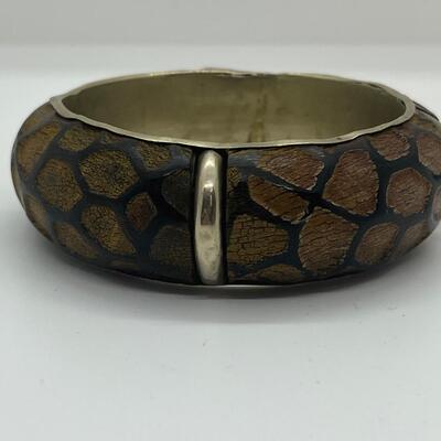 Lot 3: Vintage Carved Wood and Brass Bangle Bracelet & Earth Tone Necklaces Inspired by Nature.