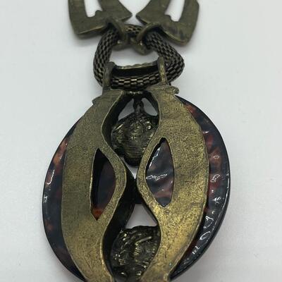 Lot 3: Vintage Carved Wood and Brass Bangle Bracelet & Earth Tone Necklaces Inspired by Nature.