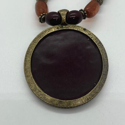 Lot 3: Vintage Carved Wood and Brass Bangle Bracelet & Earth Tone Necklaces Inspired by Nature.