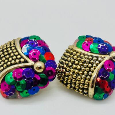 Lot 13: Vintage Colorful Chunky Clip-on Earrings