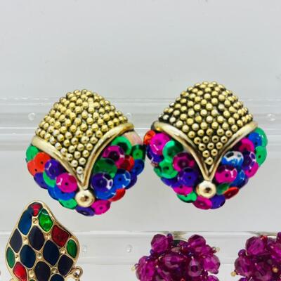 Lot 13: Vintage Colorful Chunky Clip-on Earrings