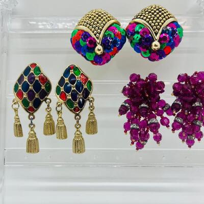 Lot 13: Vintage Colorful Chunky Clip-on Earrings