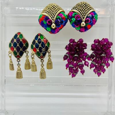 Lot 13: Vintage Colorful Chunky Clip-on Earrings