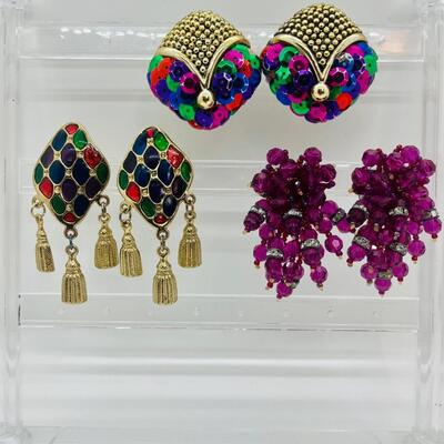Lot 13: Vintage Colorful Chunky Clip-on Earrings