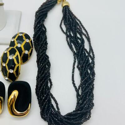 Lot 18: Black and Goldtone Chunky Costume Jewelry- Don Lin and more