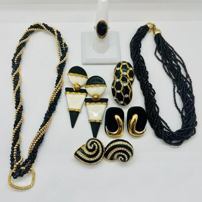 Lot 18: Black and Goldtone Chunky Costume Jewelry- Don Lin and more