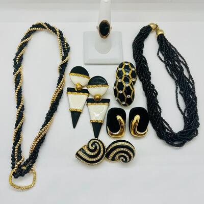 Lot 18: Black and Goldtone Chunky Costume Jewelry- Don Lin and more
