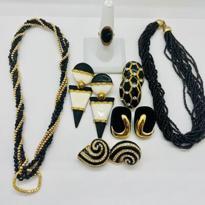 Lot 18: Black and Goldtone Chunky Costume Jewelry- Don Lin and more