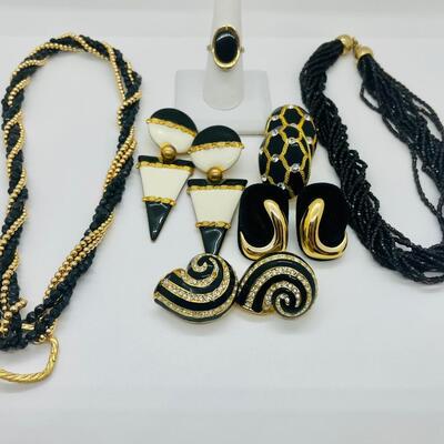 Lot 18: Black and Goldtone Chunky Costume Jewelry- Don Lin and more