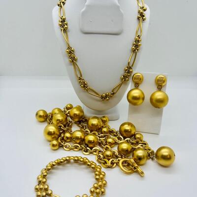 Lot 19: Vintage Givenchy Signed Set, Satin Finish Goldtone Jewelry lot