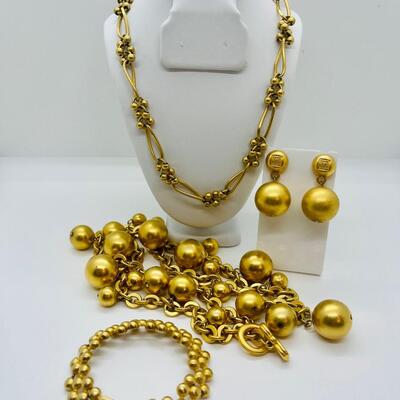 Lot 19: Vintage Givenchy Signed Set, Satin Finish Goldtone Jewelry lot