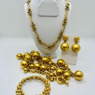 Lot 19: Vintage Givenchy Signed Set, Satin Finish Goldtone Jewelry lot