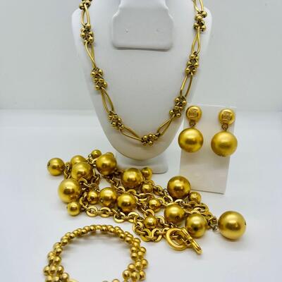 Lot 19: Vintage Givenchy Signed Set, Satin Finish Goldtone Jewelry lot