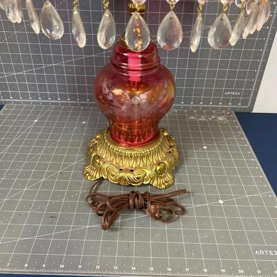 Cranberry Glass Lamp cut glass shade