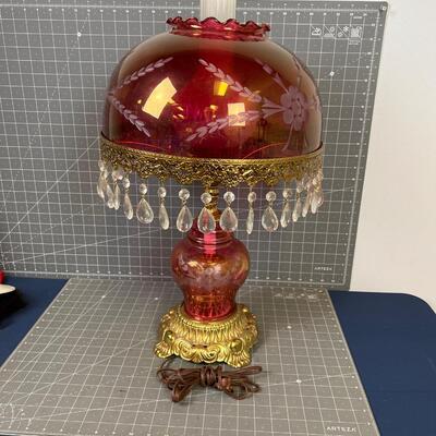 Cranberry Glass Lamp cut glass shade