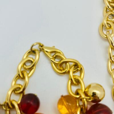 Lot 21: Faux Red/Amber Goldtone Choker and Bracelet (Lightweight, Summer Perfect)